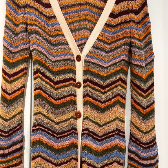 Free People Striped Crochet Long Duster Cardigan Sweater Womens XS Boho Festival - Picture 4 of 13